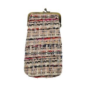 ANTHROPOLOGIE MULTICOLORED TWEED SMALL COIN BAG POUCH - KISS CLASP - PINK LINING